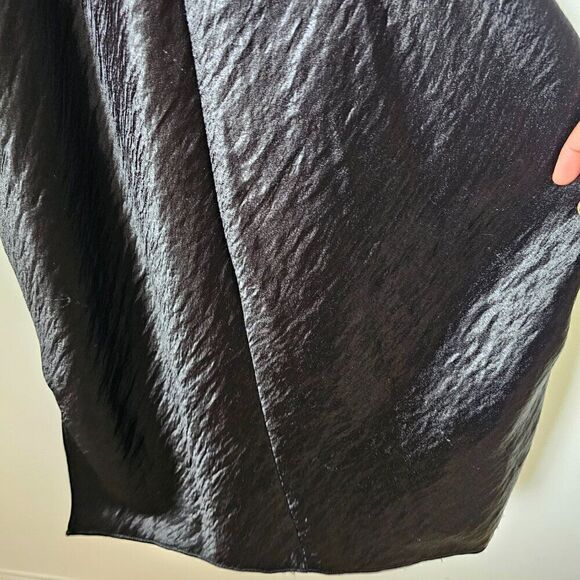 EUC EXPRESS BLACK SATIN FEEL DEEP V NECK SPAGHETTI STRAP MIDI DRESS SIZE 14 - Picture 4 of 14